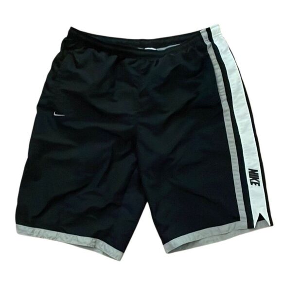 Nike Vintage Black Nylon Athletic Shorts Mens Size Extra Large White Stripe - Picture 1 of 14